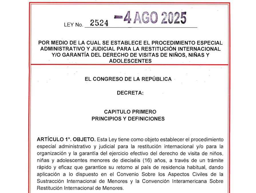 Restitución Internacional de Menores en Colombia: NUEVA LEY 2524 DE 2025